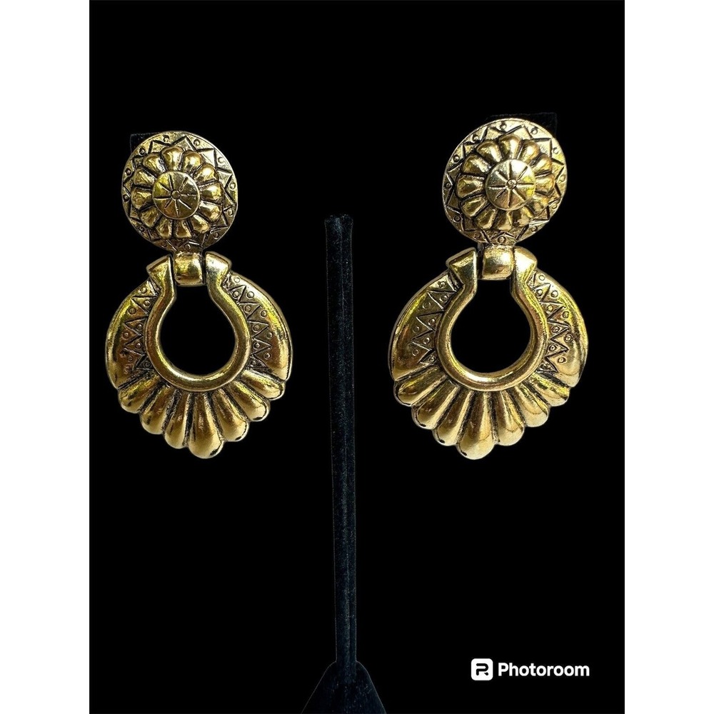Vintage CAROL DAUPLAISE‎ Goldtone Door Knocker Earrings